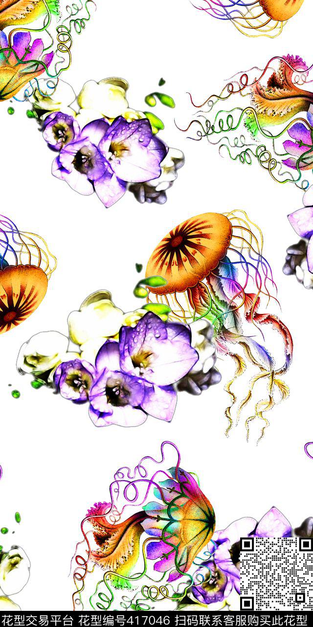 时尚绚丽海洋花卉卡通数码印花华亿平台下载（图片编号: 417046） - 瓦栏（Walan）