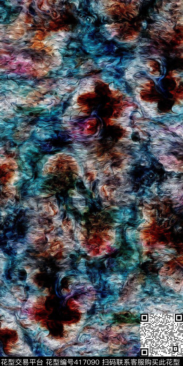 时尚流行新潮丝绸真丝丝巾油画系列抽象花纹数码印花华亿平台下载（图片编号: 417090） - 瓦栏（Walan）