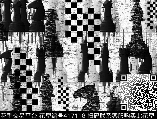 笔触国际象棋格子数码印花华亿平台下载（图片编号: 417116） - 瓦栏（Walan）