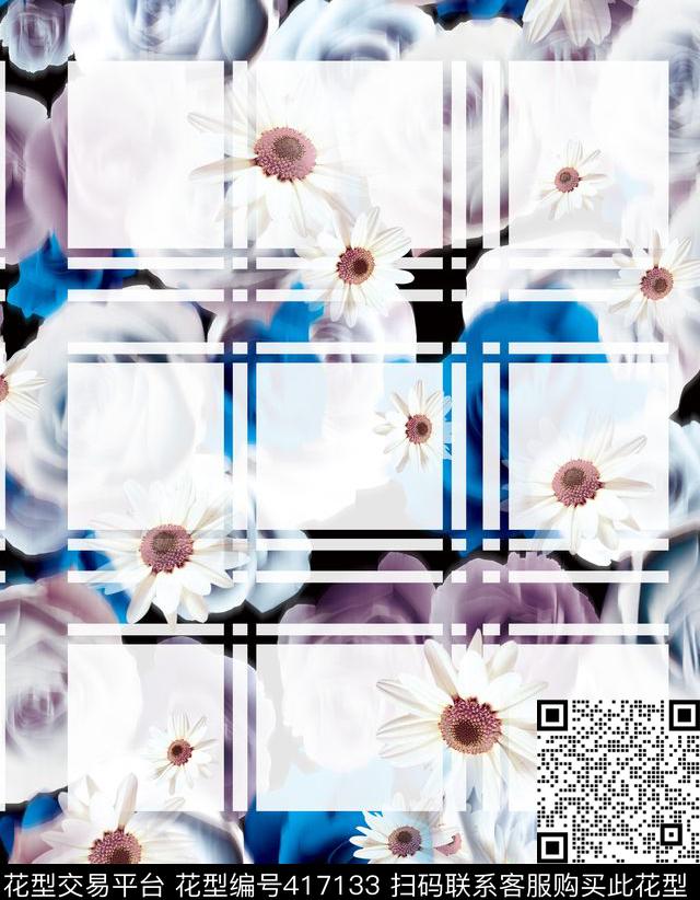 层次格子花瓣数码印花华亿平台下载（图片编号: 417133） - 瓦栏（Walan）