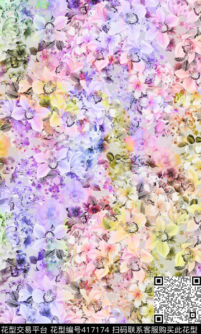 彩色水彩花卉花卉优雅清新数码印花华亿平台下载（图片编号: 417174） - 瓦栏（Walan）