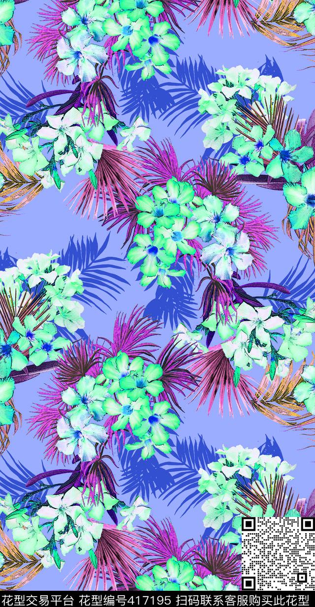 优雅清新花卉清新花卉数码印花华亿平台下载（图片编号: 417195） - 瓦栏（Walan）