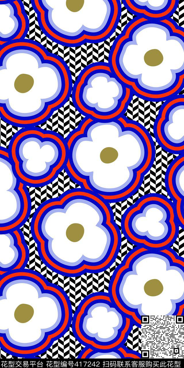 甜美清新四叶花朵图案几何传统印花华亿平台下载（图片编号: 417242） - 瓦栏（Walan）