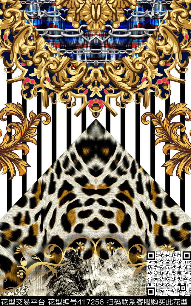 豹纹金属锁链条纹数码印花华亿平台下载（图片编号: 417256） - 瓦栏（Walan）