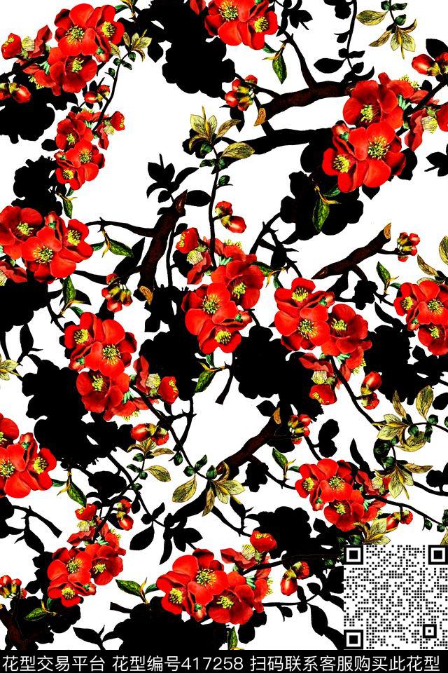 花卉桃花数码印花华亿平台下载（图片编号: 417258） - 瓦栏（Walan）