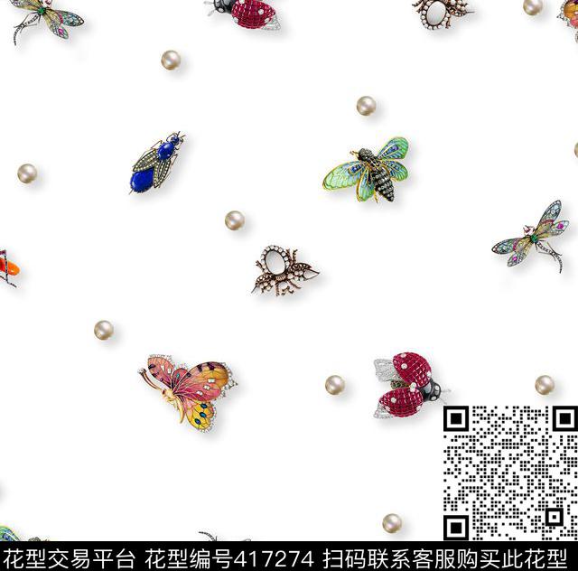 热带珠宝昆虫数码印花华亿平台下载（图片编号: 417274） - 瓦栏（Walan）