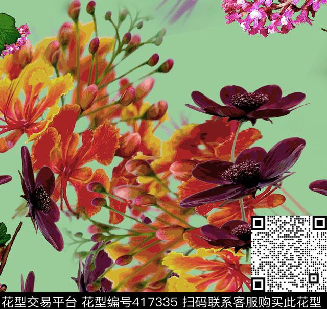 花卉数码印花华亿平台下载（图片编号: 417335） - 瓦栏（Walan）