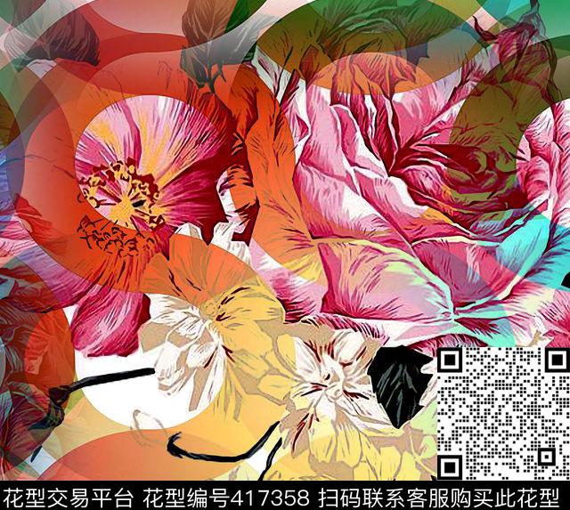 花卉数码印花华亿平台下载（图片编号: 417358） - 瓦栏（Walan）