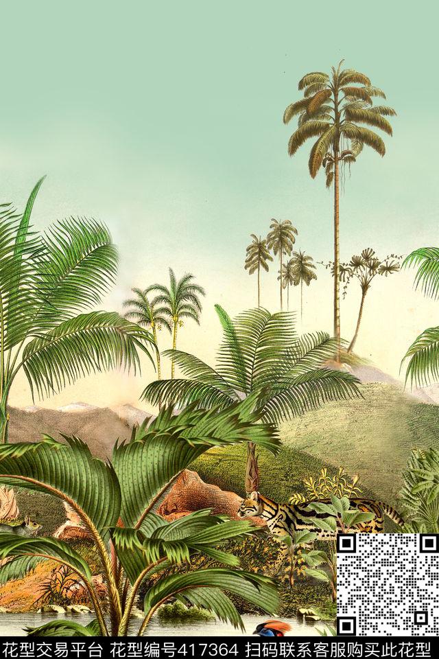 热带风棕榈树豹数码印花华亿平台下载（图片编号: 417364） - 瓦栏（Walan）