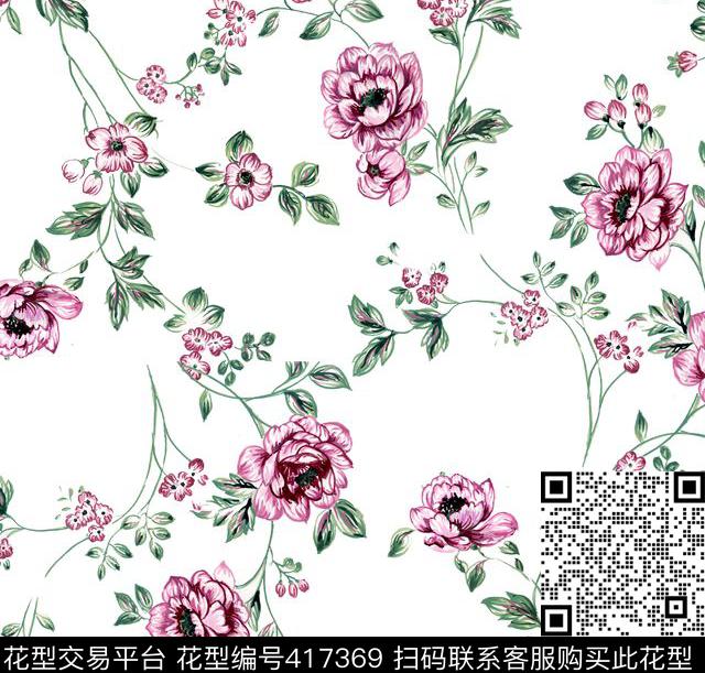 清新休闲手绘小花传统印花华亿平台下载（图片编号: 417369） - 瓦栏（Walan）