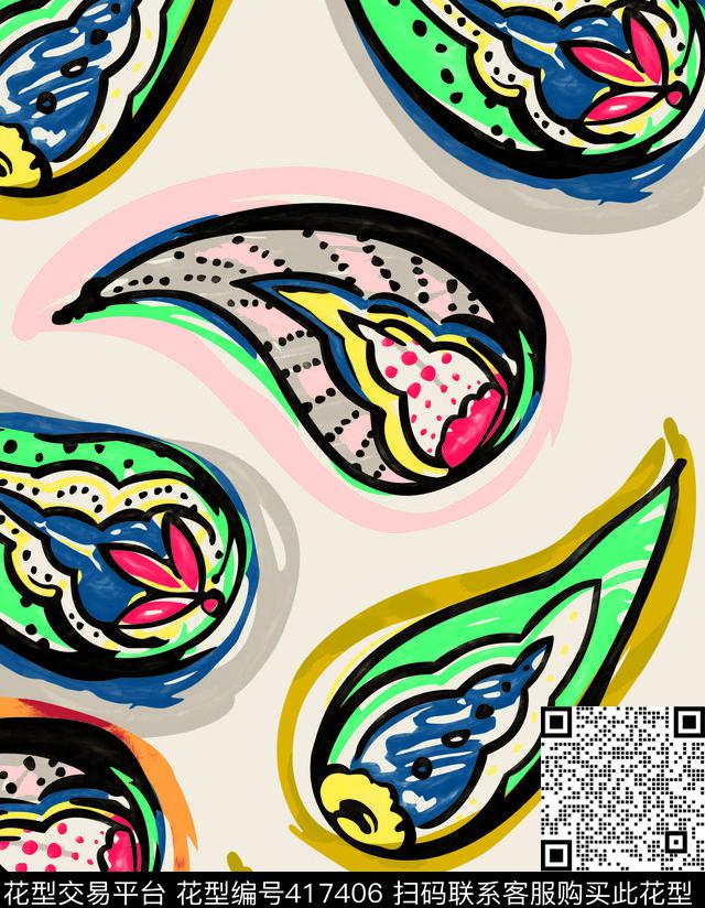 腰果3传统印花华亿平台下载（图片编号: 417406） - 瓦栏（Walan）