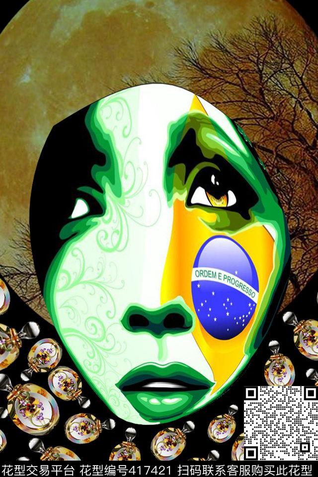 抽象人脸香水瓶数码印花华亿平台下载（图片编号: 417421） - 瓦栏（Walan）