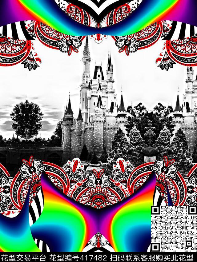 欧式花卉几何数码印花华亿平台下载（图片编号: 417482） - 瓦栏（Walan）