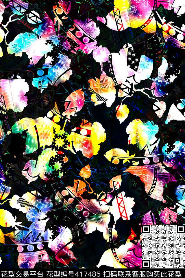 层次抽象花卉数码印花华亿平台下载（图片编号: 417485） - 瓦栏（Walan）