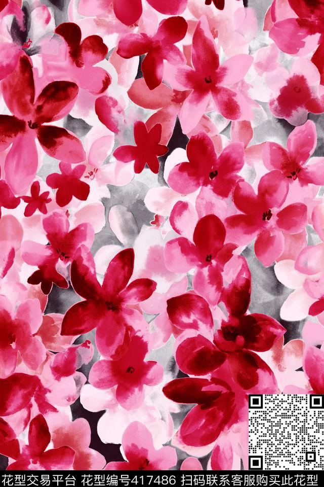 花瓣手绘层次数码印花华亿平台下载（图片编号: 417486） - 瓦栏（Walan）
