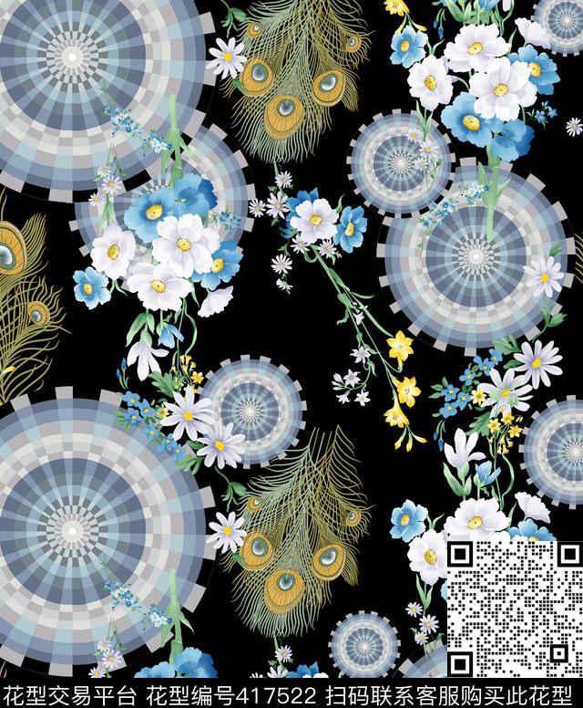 小孩手绘孔雀毛数码印花华亿平台下载（图片编号: 417522） - 瓦栏（Walan）