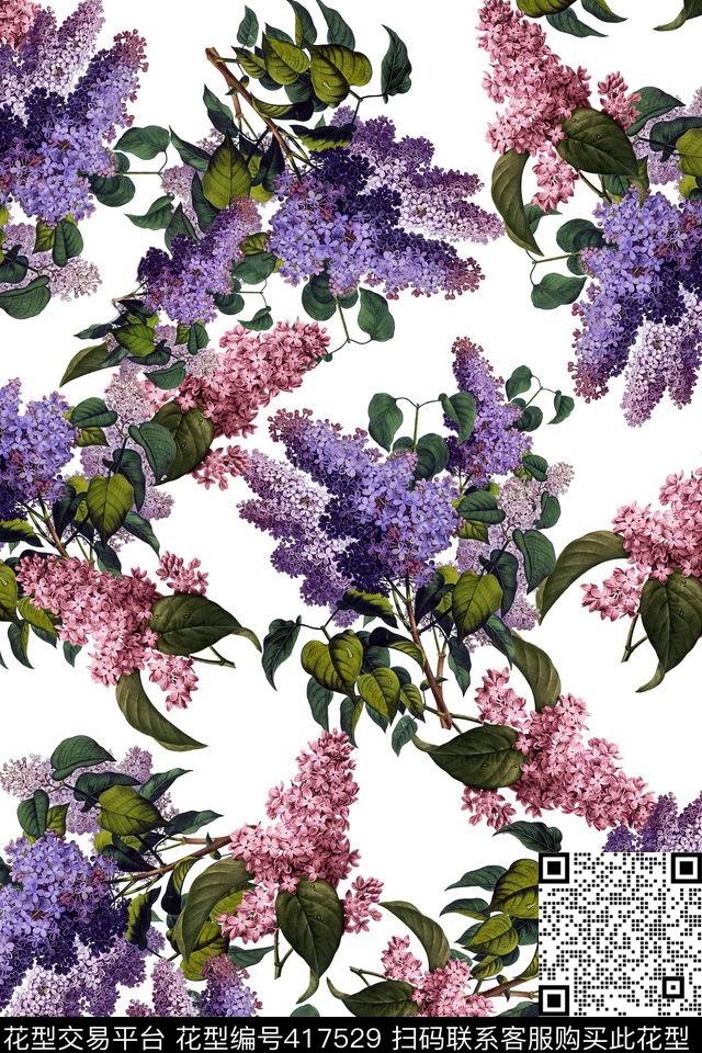 手绘紫色花流行女装春夏花园文艺范数码印花华亿平台下载（图片编号: 417529） - 瓦栏（Walan）