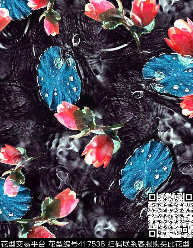 抽象叶子露珠数码印花华亿平台下载（图片编号: 417538） - 瓦栏（Walan）