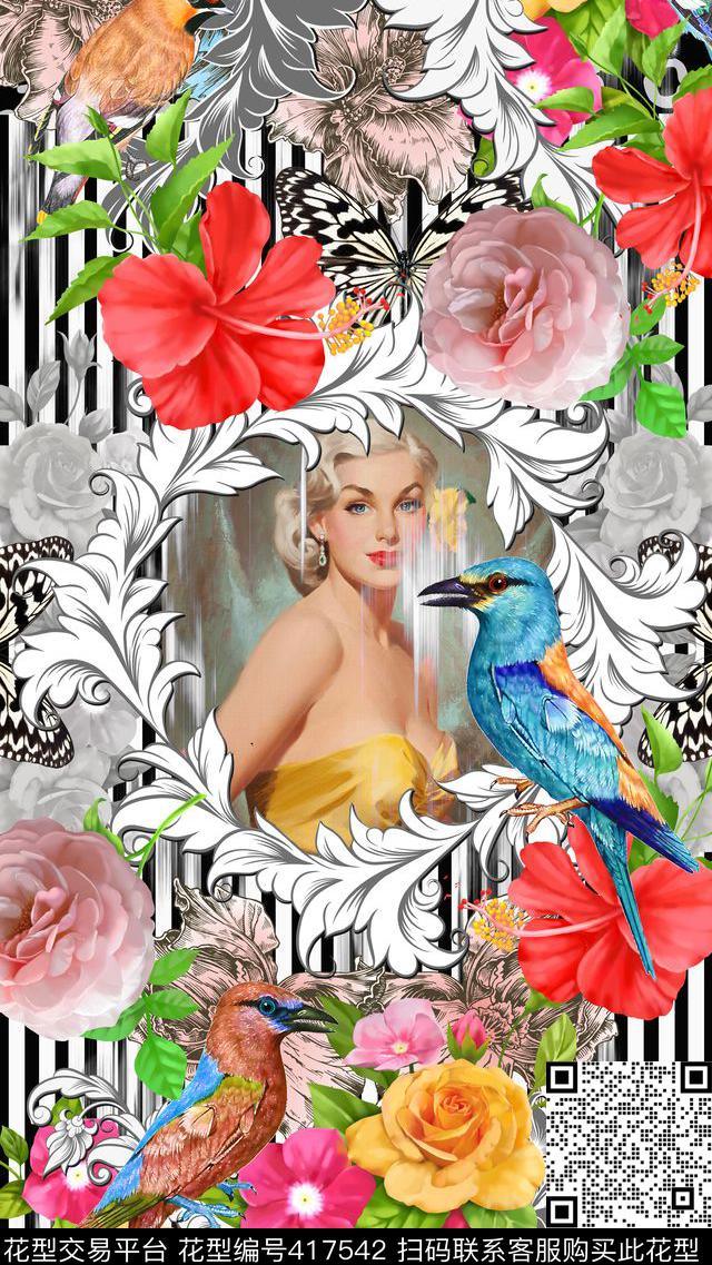 定位花鸟花纹数码印花华亿平台下载（图片编号: 417542） - 瓦栏（Walan）