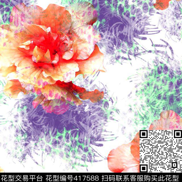 花瓣花卉民族传统印花华亿平台下载（图片编号: 417588） - 瓦栏（Walan）