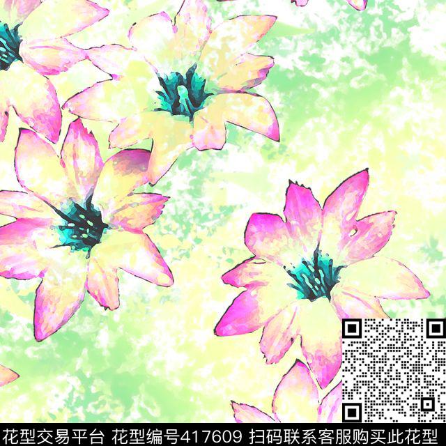 花瓣花卉水彩水墨风格系列传统印花华亿平台下载（图片编号: 417609） - 瓦栏（Walan）