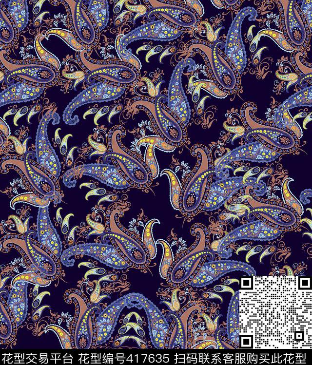 佩斯里佩斯里纹样花卉传统印花华亿平台下载（图片编号: 417635） - 瓦栏（Walan）