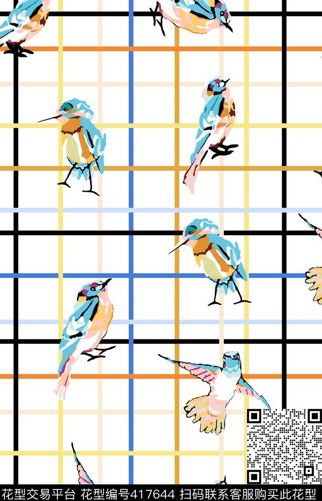 格纹鸟鸟休闲传统印花华亿平台下载（图片编号: 417644） - 瓦栏（Walan）