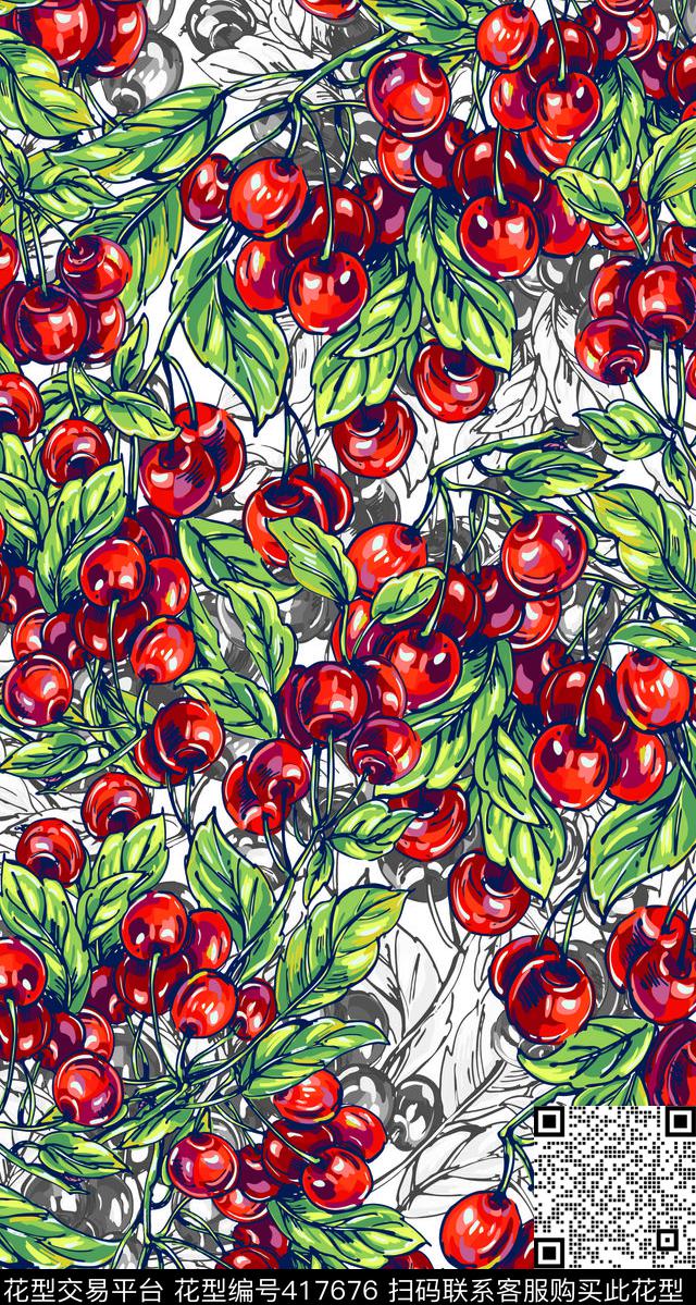 大花卉樱桃经典华亿平台传统印花华亿平台下载（图片编号: 417676） - 瓦栏（Walan）