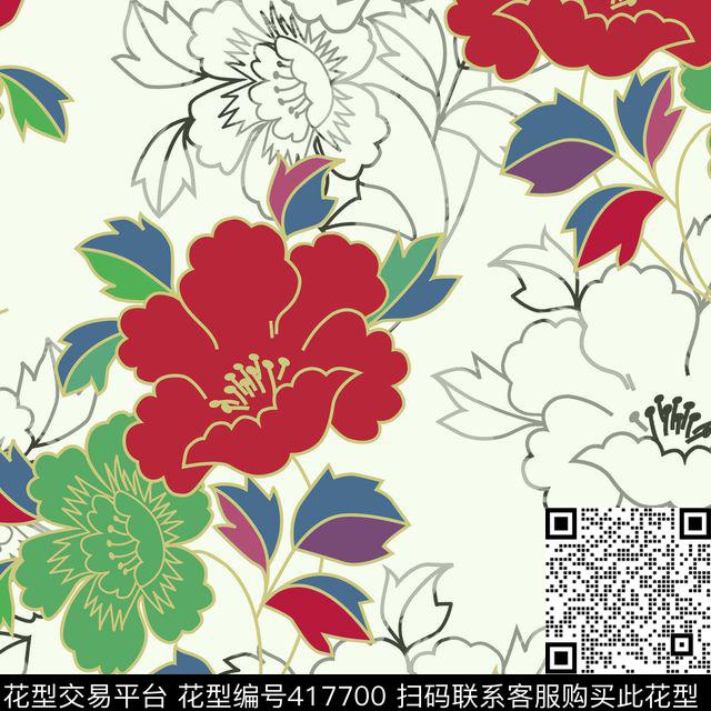 花瓣花卉抽象风格系列传统印花华亿平台下载（图片编号: 417700） - 瓦栏（Walan）