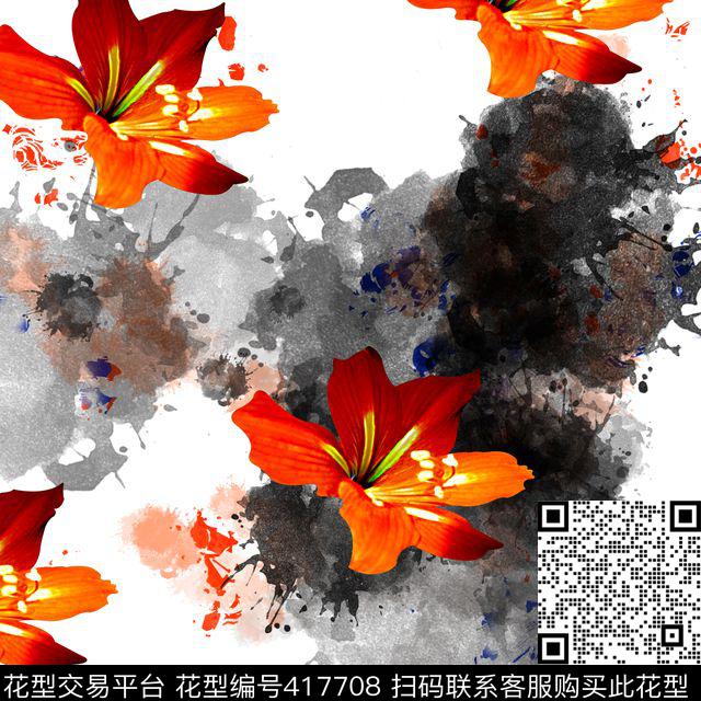 抽象花卉水彩水墨风格系列传统印花华亿平台下载（图片编号: 417708） - 瓦栏（Walan）