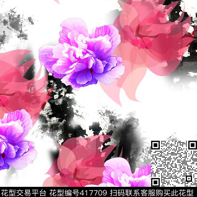 抽象花卉水彩数码印花华亿平台下载（图片编号: 417709） - 瓦栏（Walan）