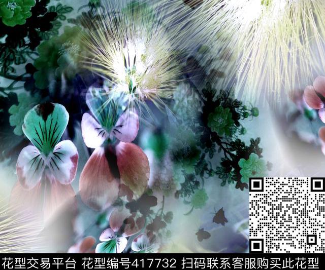 绿色素雅飞舞数码印花华亿平台下载（图片编号: 417732） - 瓦栏（Walan）