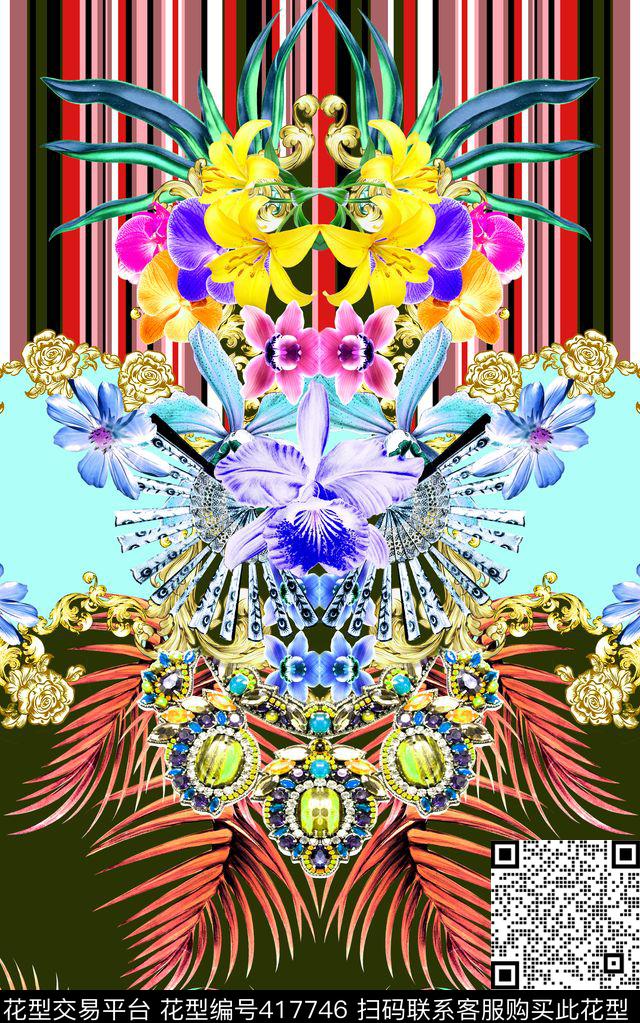流行花卉卷草数码印花华亿平台下载（图片编号: 417746） - 瓦栏（Walan）