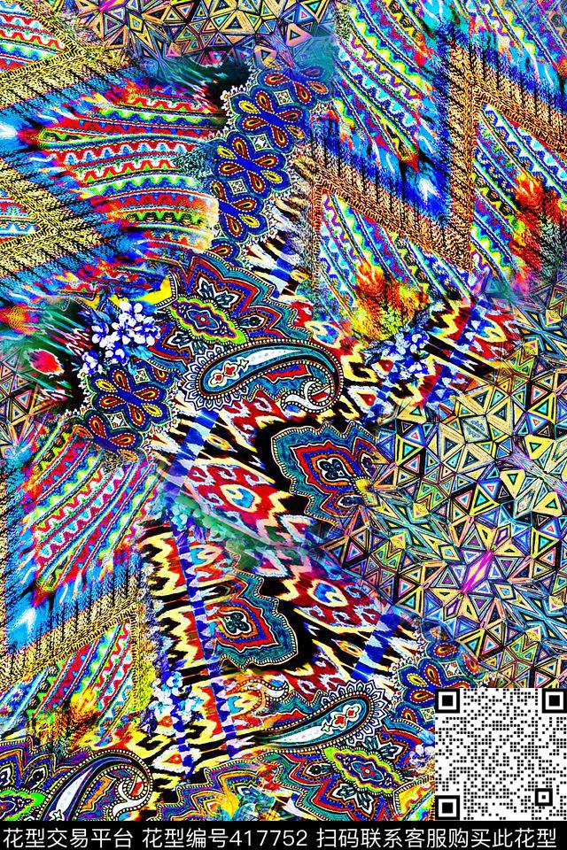 民族风佩斯里几何数码印花华亿平台下载（图片编号: 417752） - 瓦栏（Walan）