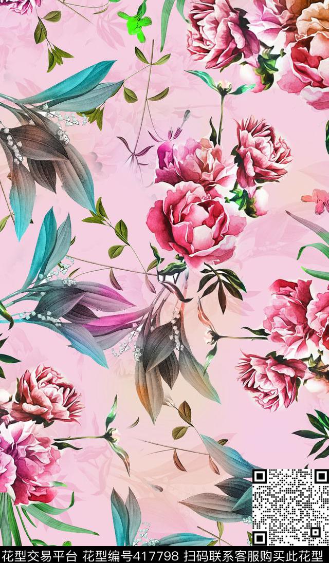 花朵花卉四方连续数码印花华亿平台下载（图片编号: 417798） - 瓦栏（Walan）