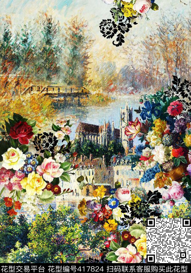 花卉手绘田园数码印花华亿平台下载（图片编号: 417824） - 瓦栏（Walan）