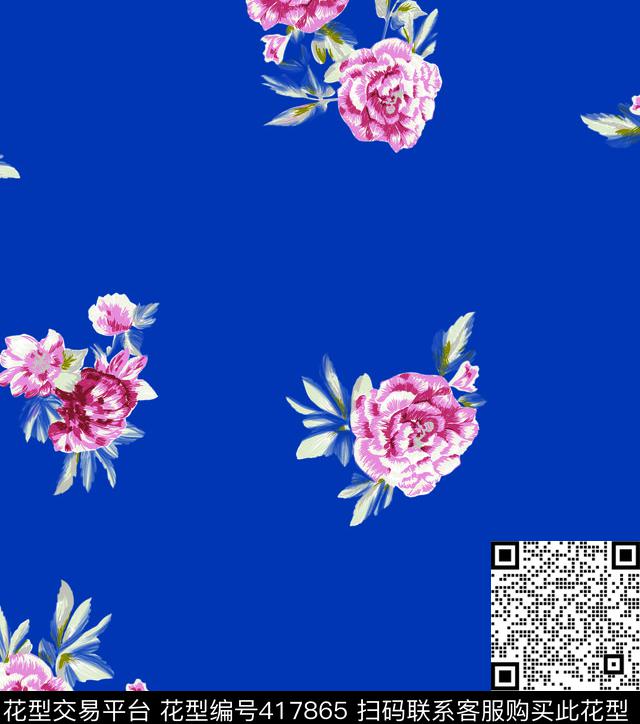 粉红花朵无限循环传统印花华亿平台下载（图片编号: 417865） - 瓦栏（Walan）