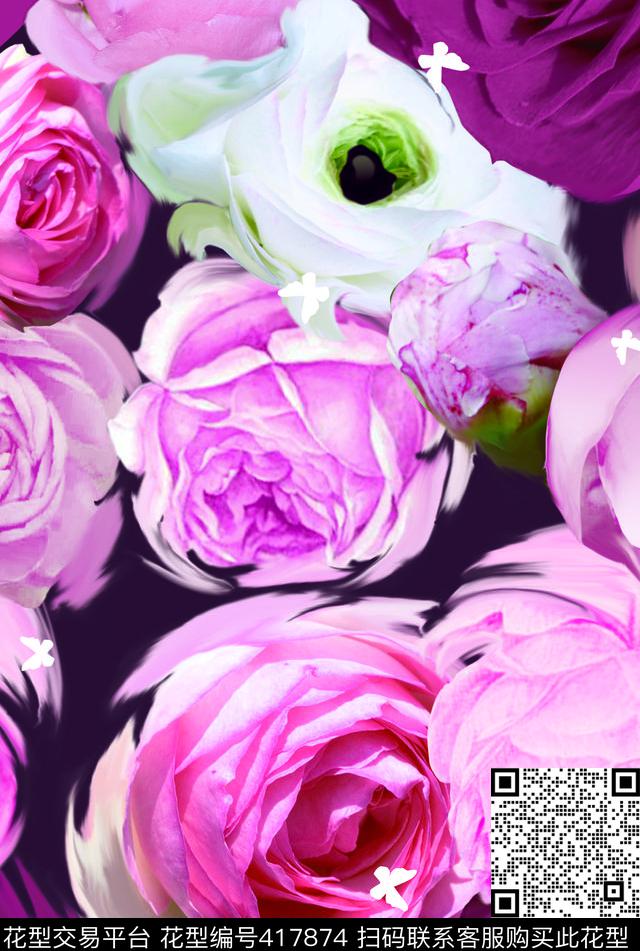 花开玫瑰无限循环数码印花华亿平台下载（图片编号: 417874） - 瓦栏（Walan）