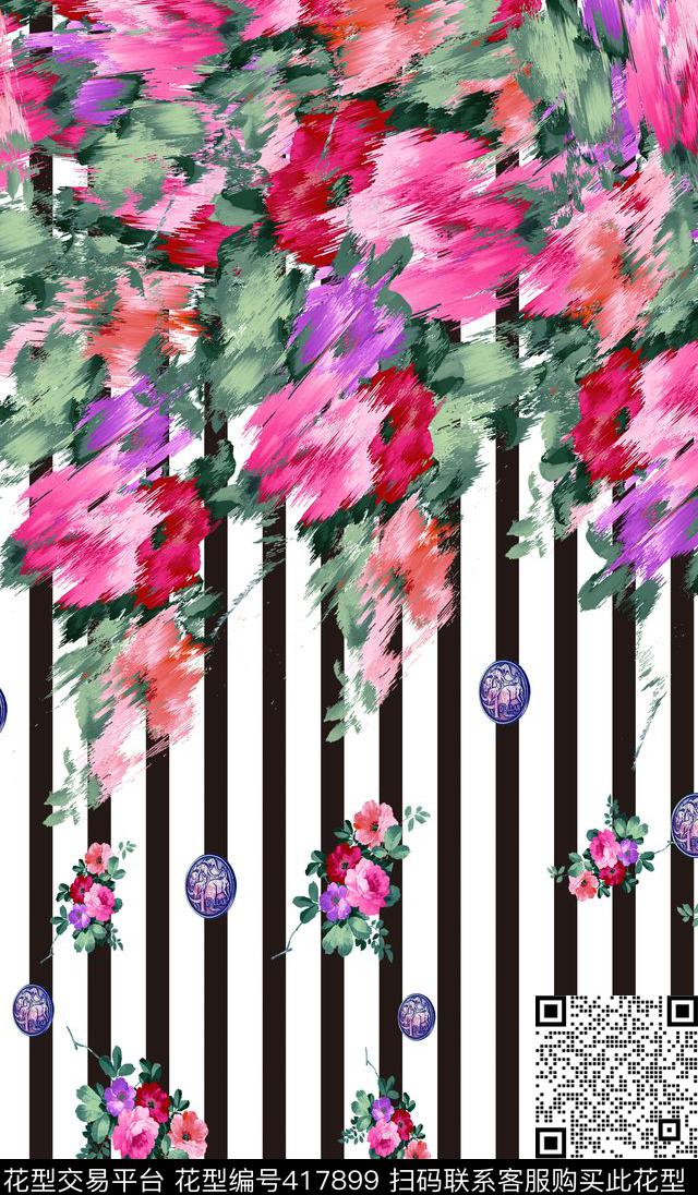 女装二方连续花鸟植物数码印花华亿平台下载（图片编号: 417899） - 瓦栏（Walan）