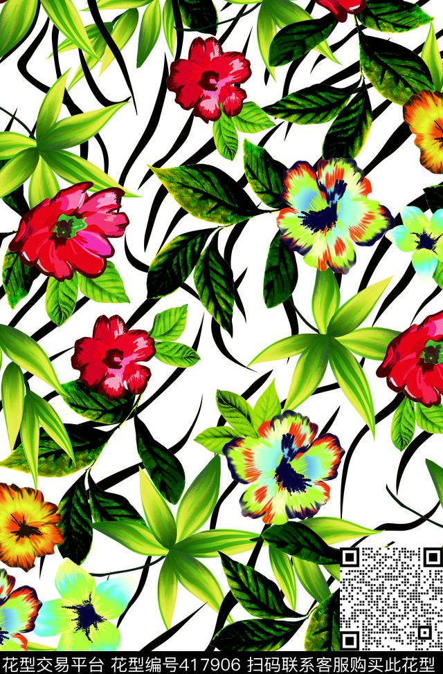 热带重彩花无限循环数码印花华亿平台下载（图片编号: 417906） - 瓦栏（Walan）