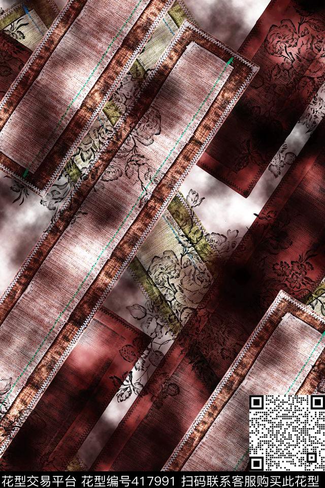 抽象花卉几何数码印花华亿平台下载（图片编号: 417991） - 瓦栏（Walan）