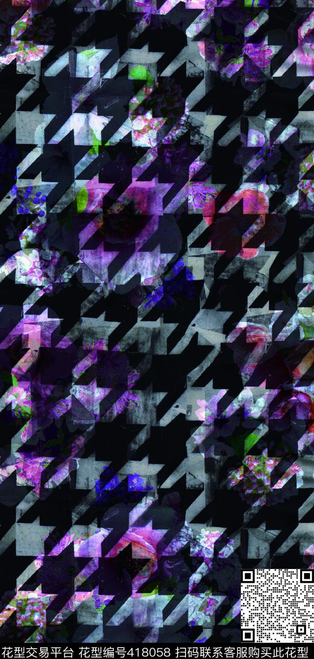 彩色千鸟格格调数码印花华亿平台下载（图片编号: 418058） - 瓦栏（Walan）