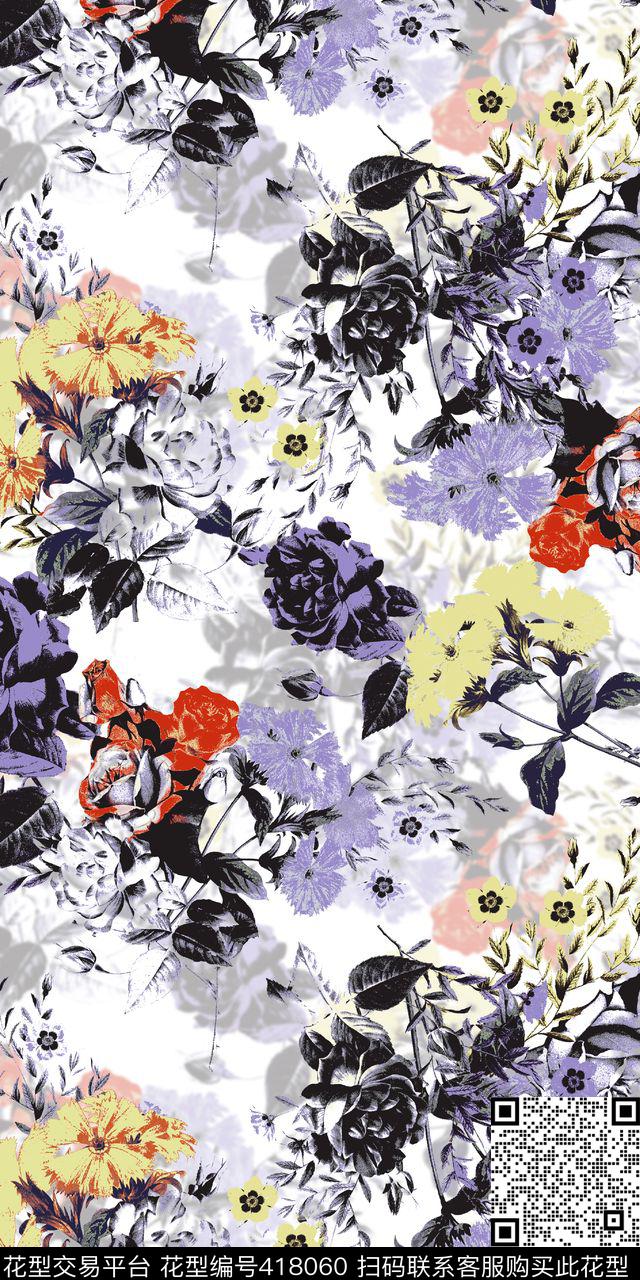 潮流花卉女装印花数码印花华亿平台下载（图片编号: 418060） - 瓦栏（Walan）