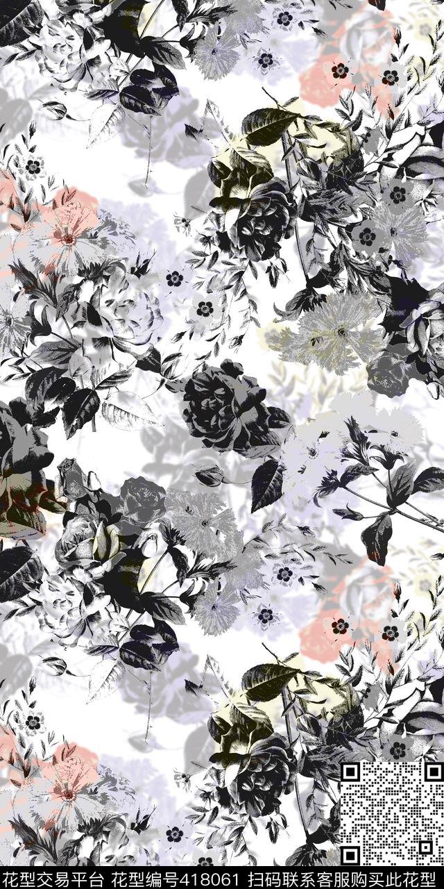 潮流花卉女装印花数码印花华亿平台下载（图片编号: 418061） - 瓦栏（Walan）
