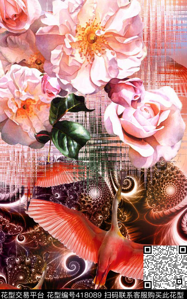 动物火烈鸟绚丽数码印花华亿平台下载（图片编号: 418089） - 瓦栏（Walan）