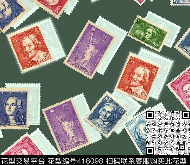 邮票复古衬衫华亿平台数码印花华亿平台下载（图片编号: 418098） - 瓦栏（Walan）