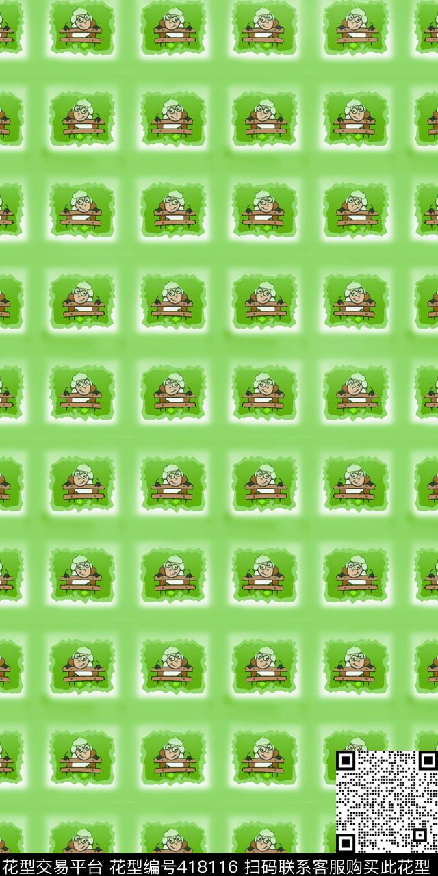 卡通动物写意小羊头传统印花华亿平台下载（图片编号: 418116） - 瓦栏（Walan）