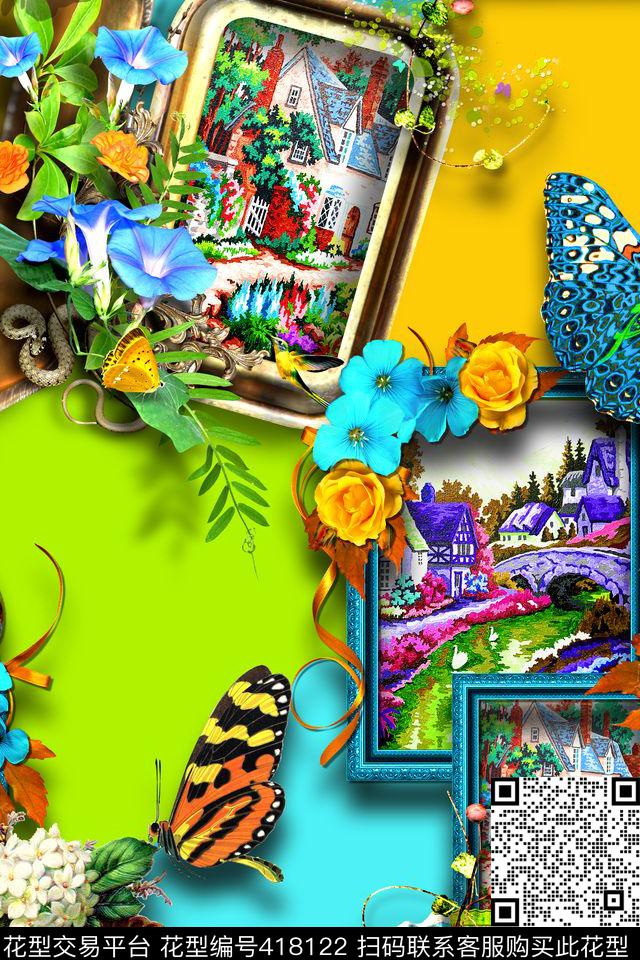 时尚画框风景数码印花华亿平台下载（图片编号: 418122） - 瓦栏（Walan）