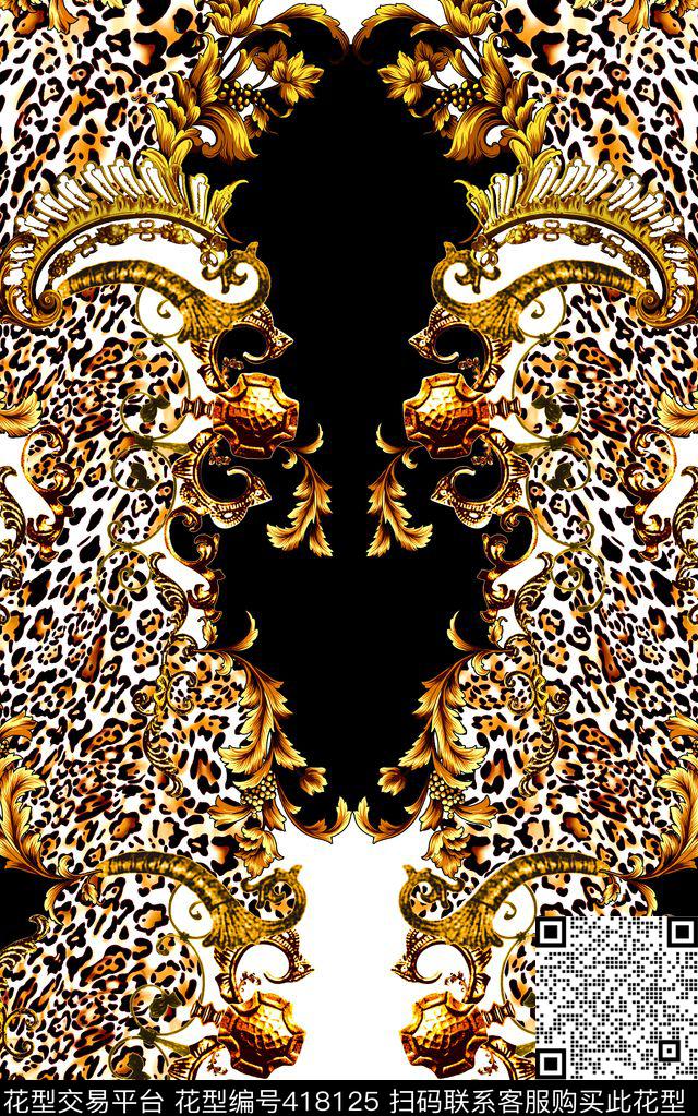 欧式花纹豹纹数码印花华亿平台下载（图片编号: 418125） - 瓦栏（Walan）