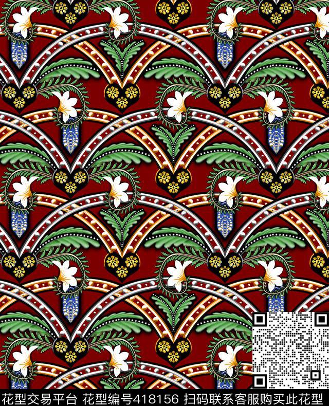 几何欧式宫廷风素材数码印花华亿平台下载（图片编号: 418156） - 瓦栏（Walan）